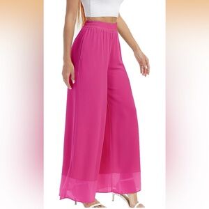 Women's Wide Leg Palazzo Pants Chiffon Flowy Loose Dressy Casual Trous